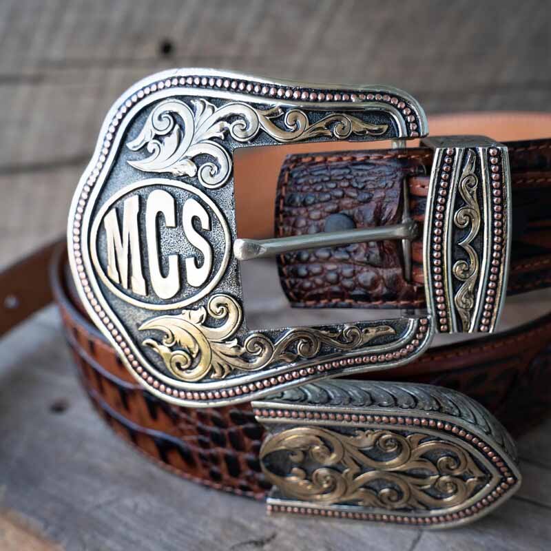 Custom Three Piece Belt Buckle Set - Mollys Custom Silver